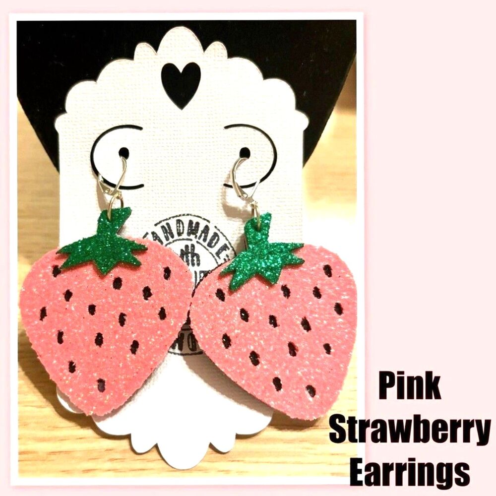 Pink Strawberry Glitter Earrings - Picture 1 of 1